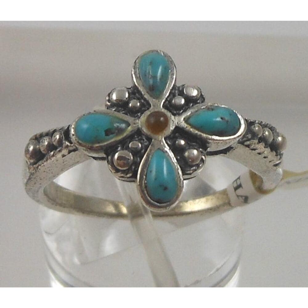 Vintage 90s Thai Turquoise Garnet Ring Size 8 Handcrafted in Thailand Boho Ring